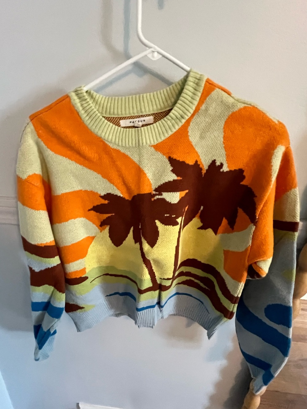 PacSun Tropical Palm Crewneck Sweater - Orange, Yellow, Brown, Blue